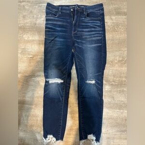 American Eagle Outfitters Dark Blue Ripped Skinny Jeans size 12 short